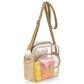 SPODEARS Khaki Clear Crossbody Bag for Stadium Events & Concerts - 10.5"x8.5" Adjustable Shoulder Strap Purse with 1 Bottle Holder