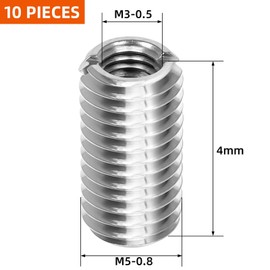 M3-0.5 Female to M5-0.8 Male Threaded Insert Reducing Nut 4mm, Insert Nut Screw Reducer Conversion, Stainless Steel, 10 PCS