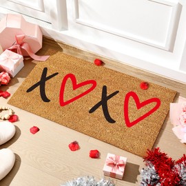 Ceenna Valentine's Day Door Mat Valentines Coir Welcome Doormat with Non-Slip Backing XOXO Heart Valentines Day Front Door Mat for Home Porch Entrance Anniversary Decor, 16 x 28 Inches