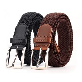 Radmire 2 Pack Elastic Braided Woven Canvas Belts for Men and Women (Black+Brown, XX-Large/44-46" Waist)