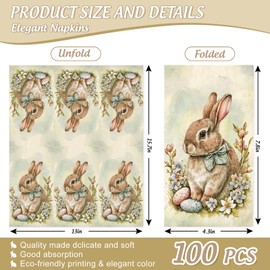 FYSUIMU 100Pcs Easter Guest Napkins Watercolor Floral Bunny Disposable Paper Napkins Flower Rabbit Dinner Hand Napkins for Spring Party Supplies Table Decor