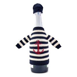 NKlaus 18 cm Bottle Jumper with Hat 100% Cotton Beige Blue Stripes Bottle Cooler Gift Maritime 11530