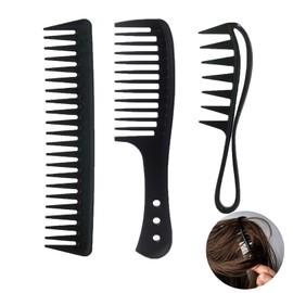 3 Pieces Antistatic Combs Set, Wide Tooth Shark Comb, Wide Tooth Comb, Large Tooth Comb, Home Salon Hairdressing Comb, for Different Types of Hair Hair Comb, For Women and Men (Black)