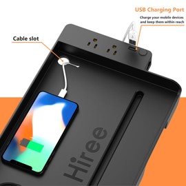 Bedside Shelf for Dorm Bunk Bed with USB Charging Port and AC Outlets, Bedside Caddy, Attachable Bedside Table, College Dorm Essential Clip On Bedside Tray, Bunk Bed Accessories, Plus Size, Black