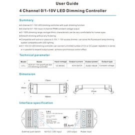 4 Channel 0/1-10V LED Dimming Controller 4CH 5A/CH Smooth Dimming without any flickering 12-36VDC