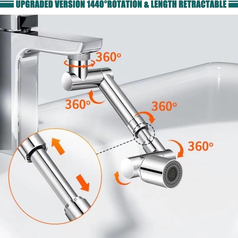 Universal Retractable Faucet Aerator with 1440° Rotating Robotic Arm, Dual