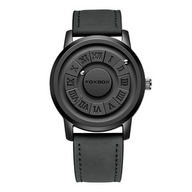 Reloj de levitación magnética fresco, reloj impermeable con diseño de puntero, relojes magnéticos for hombres, reloj de hombre con correa de acero inoxidable (Negra, Negra, Cuero)