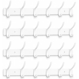 4 Pack White Wall Mounted Coat Rack with 6 Hooks for Hanging Coats Organize Hats, Towels, and Keys in Livingroom, Bedroom, Bathroom, Kitchen, Functional Coat Rack Wall Mount and Home Storage Hooks