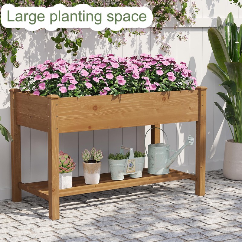 GHWIE Raised Garden Bed with Shelf,Elevated Wooden Planter Box with