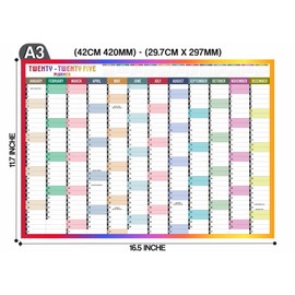 2025 Wall Planner A3 2025 Wall Calendar Large Jan to Dec Yearly Planner Full Year Planning Chart Academic Annual Poster for Student Family School Office Work Study 29.7 x 42.0 cm(Folded)(1pc)