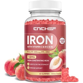 Suplemento de hierro para mujeres y hombres en gomitas, multivitamínico fortalecedor de la sangre, suplemento de hierro con folato, vitamina C, B12, B6 y zinc para adultos y niños - Suplemento