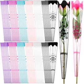 PerKoop 600 Pcs Flower Bouquet Bags Single Rose Sleeve for Flowers Valentine Single Plastic Flower Packaging Wrapping Bag Florist Arrangement Supply Graduation Festival Wedding Party