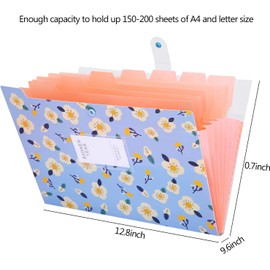 FACAICAI Expanding File Folders with 8 lables, Floral Printed Accordion Document Folder Organizer US Letter Size (Blue & Pink)