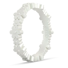 Enso Rings Stackable Beaded Silicone Wedding Ring – Hypoallergenic Unisex Stackable Wedding Band – Comfortable Minimalist Band – Daisy-Metallic Pearl-Colored (Daisy)-Size 7