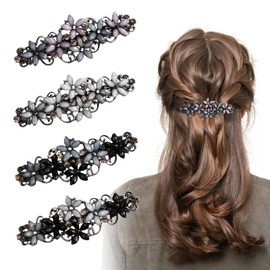 Zsanhua 4 Pack Vintage Hair Barrette, Vintage Flower Hair Barrette for Women Metal Retro Hair Clips French Barrette, Rhinestones Hair Barrettes Flower Hairpin Hair Accessoires for Women Girls