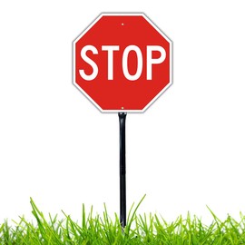 Felexdo Stop Sign with Posts, 30 x 30 cm Aluminium Sign Outdoor Waterproof UV Protection with Pre-Drilled Holes for Easy Installation