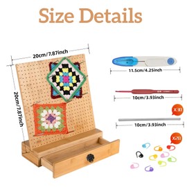 Crochet Blocking Board 8 inch Suit, Wooden Crochet Blocking Board and 30 Pins, Granny Square Blocking Board, Knitting Blocking Board with Drawers,Blocking Boards for Crochet and Knitting Projects