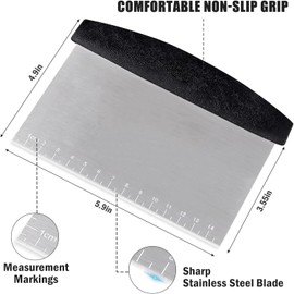 6 "Stainless Steel Pizza Scraper, Pastry Scraper, Dough, Heavy Duty Meal, Dishwasher Safe, Abrasion Resistant Laser Engraving Measuring Scales and Conversion Charts