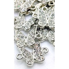 unbrand 10 pieces - Antique Silver w/Rhinestone Butterfly Connector Charms Pendants