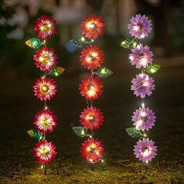 SATHGA Set of 3 Solar Garden Lights,22.6'' H Flowers Decorative Garden Stakes,Waterproof Metal Spring Yard Art Decor,Solar Stake Lights for Outside,Lawn,Yard,Patio
