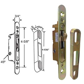 Sliding Glass Patio Door Replacement Mortise Lock, 45 Degree Keyway, with Faceplate, 4-5/8" Screw Holes