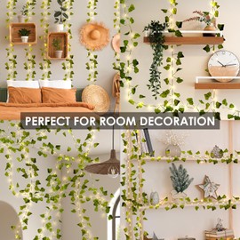 2 Pack 40ft 120 LED Vine Fairy Lights Battery Operated, 8 Modes & Timer Ivy String Lights with Remote, Green Leaf Lights for Indoor Bedroom Classroom Wall Garden Party Wedding Decor (Warm White)