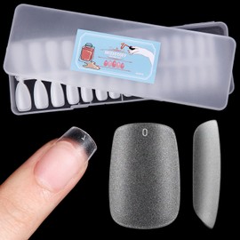 Missgooey Nail Tips, Short Square, Sanded Nail Tips, Set of 300, 15 Sizes, Short, Full Coverage, Plain Tips, Clear Tips, Practice, Commercial Use, Self Gel Nails