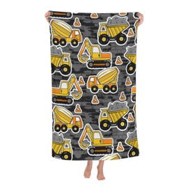 HKHEHOP Construction Truck Excavator Car Tractor Beach Towel Quick Dry Microfiber Bath Towels for Bathroom Soft Sand Free Beach Towels Summer Essentials Travel Swimming Decor Gifts for Men Boys