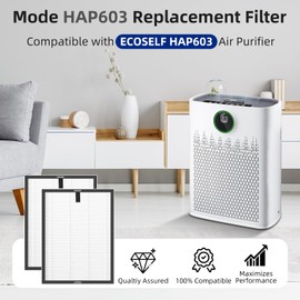 Doifyn 2 Pack HAP603 Replacement Filter Compatible with ECOSELF HAP603 Air Purifier, 3-in-1 Filtration of H13 True HEPA, Activated Carbon Filter & Pre-filter for Home Large Room Up to 1295 Ft², White