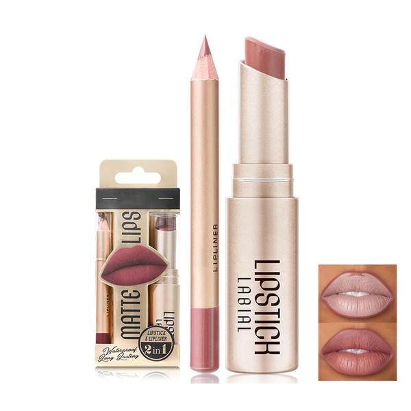 Professional Lip Liner & Lipstick Set, Long-Lasting Waterproof Formula, Matte