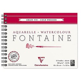 Clairefontaine Fontaine 100% Cotton Spiral Watercolour Pad, 300gsm,Cold Press, 18 x 24 cm