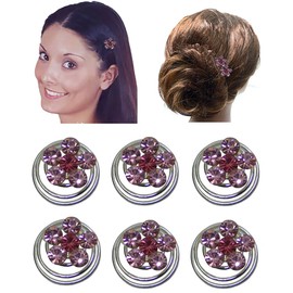 6 Pc Set Crystal Flower Hair Twists Hair Pin for Women Girls 7/16" in diameter NF83075-1htflr-6pink