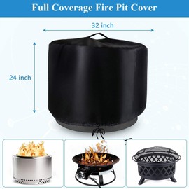 Velfree Round Fire Pit Cover 32 Inch,Waterproof Outdoor Circle Firepit Covers,Patio Round Fire Pit Table Cover - 32"D x 24"H