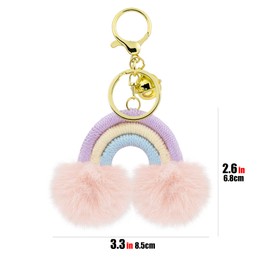 CAIRIAC Boho Rainbow Keychains Pom Pom Tassel Macrame Keychains for Women Girls, Fluffy Keychain Pink Purse Charms for Handbags, Cute Keychain for Car Keys, Wallet, Bag, Backpack