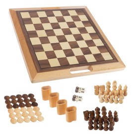 Trademark Games Hey! Play! Deluxe Wooden Chess, Checker and Backgammon Set, Brown