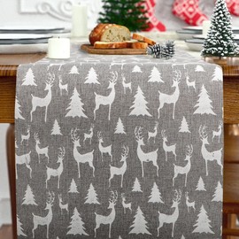 11 x 108 Inches Xmas Table Runners White Deer Table Runner Christmas Dinner Table Decorations for Seasonal Winter Xmas Kitchen Holiday Party（Grey）