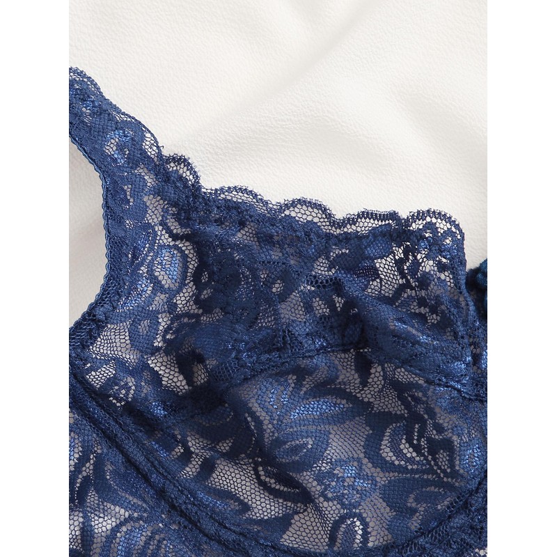 MakeMeChic - Bralette transparente de encaje floral para mujer, sin