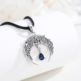 Waysles Viking Wolf Necklace 925 Sterling Silver Celtic Wolf Head Pendant in Moon Viking Animal Wolf Jewellery Gift for Men Women Men, Sterling Silver, Cubic Zirconia