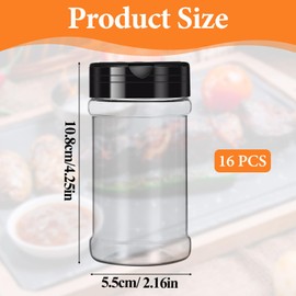 16Pcs Clear Round Plastic Spice Jars 5.5 Oz Empty Spice Bottles Reusable Travel Spice Containers with Black Shaker Lids and Heat-Induction Liner, Portable Spice Dispenser for Storing Spice Herbs