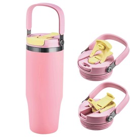 32 oz Tumbler with Handle and Flip Straw，Stainless Steel Vacuum Water Bottle, Leak Proof Tumbler, Suitable for Home Gym Trave Easy to Carry (Pink)