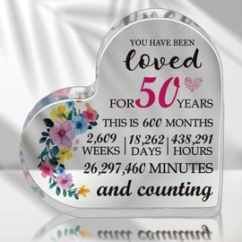50th Birthday Gifts for Women, 50th Anniversary Presents for Wife, You Have Been Loved for 50 Years Gifts Acrylic Heart Plaque, Birthday Decorative Signs Keepsake for Women Mom Wife Grandma Daughter