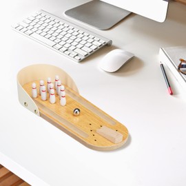 Relaxdays natural table bowling, mini bowling alley, set of 10 pins, skill game, for adults & children from 3 years, wooden table bowling