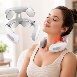 Heated Neck Massager for Relaxation – USB Rechargeable 4-Head Shoulder Massager for Home Office Use