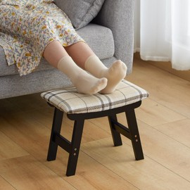 Foot Stool,Ottoman Foot Rest,Bamboo Foot Stool Under Desk,Small Stool for Living Room, Bedroom and Kitchen (Black Legs - Stripes Stool Surface)