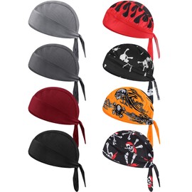 Foaincore 8 Pack Do Rag Skull Caps for Men Sweat Wicking Doo Rags Cooling Helmet Liner Cycling Motorcycle Bandana(Dark Black,Skull Style)