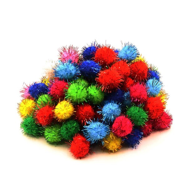 Sicraft 50pcs Glitter Tinsel Pom Poms Sparkle Balls for DIY