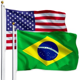 G128 Combo Pack: USA American Flag 3x5 Ft 75D Printed Stars & Brazil (Brazilian) Flag 3x5 Ft 75D Printed