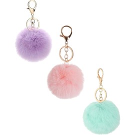 ZKSXOA Hairy Keychain, 3 Pieces, Soft Ball Car Keychain, Fluffy Keyring, Soft Plush Keyring, Pom Pom Keychain, Faux Fur Balls Bag Pendant Keychain, for Bags, Handbag and Backpack, for Women Girls