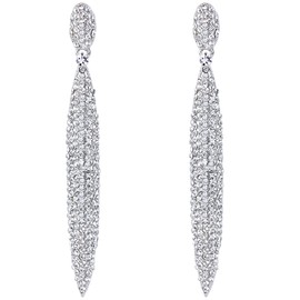 BriLove Long Earrings for Women Elegant Rhinestone Crystal Attractive Bride Beaded Dangle Pierced Bling Clear Silver-Tone