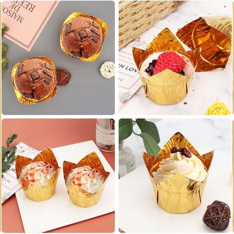 50pcs Tulip Cupcake Cases for Baking,Greaseproof Muffin Liners,Foil Muffin Baking